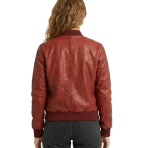 Womens Bomber Red Leather Jacket