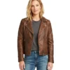 Brown Biker Leather Jacket For Women's