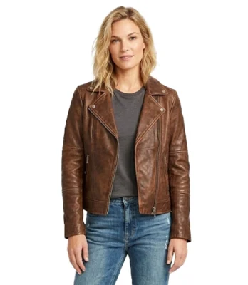 Brown Biker Leather Jacket For Women's