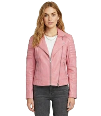 Pink Biker Leather Jacket For Women's