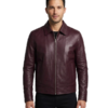 Mens Burgundy Waxed Classic Leather Jacket