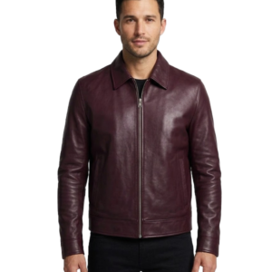 Mens Burgundy Waxed Classic Leather Jacket