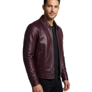 Mens Burgundy Classic Leather Jacket