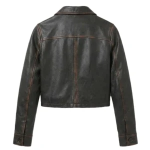 Cropped Women's Brown Leather Jacket