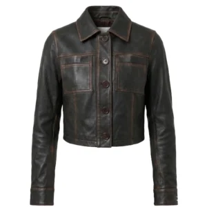 Women's Brown Leather Cropped Jacket