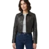 Brown Cropped Leather Jacket For Women's