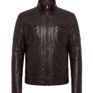 Leather Hood Polo Men's Brown Biker Leather Jacket