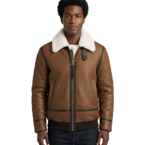 Leather Hood Polo Brown Shearling Leather Jacket