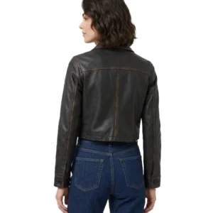 Leather Hood Polo Women's Brown Cropped Leather Jacket