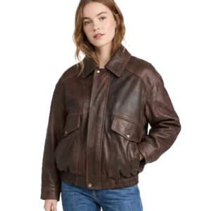 Womens Brown Oversized Leather Jacket