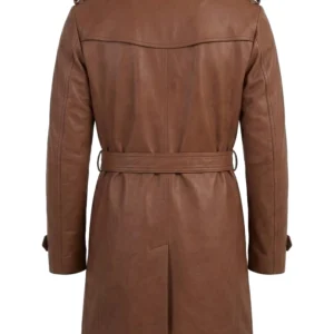 Men's Double Breasted Brown Leather Coat