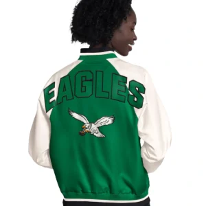 Womens Philadelphia Eagles Kelly Green Raglan Varsity Jacket