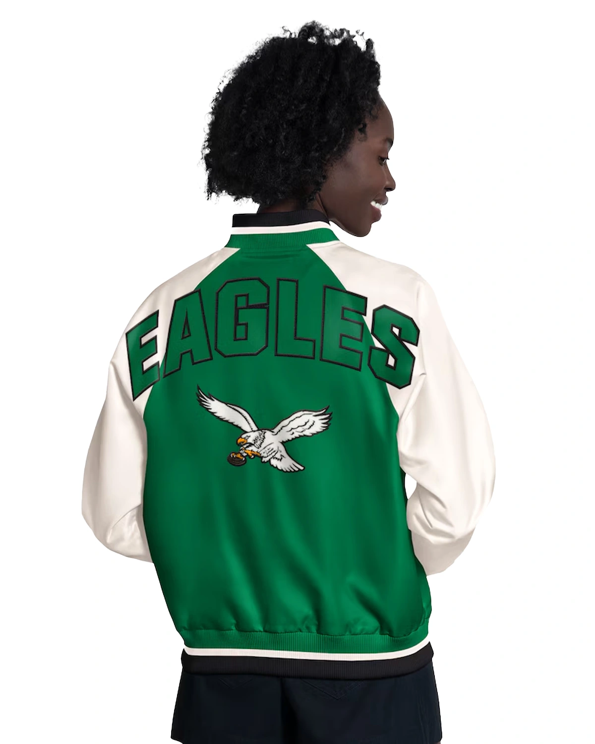 Womens Philadelphia Eagles Kelly Green Raglan Varsity Jacket