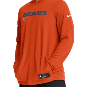 Chicago Bears Nike Sideline Pure Fury Performance Long Sleeve Navy And Orange Hoodie T-Shirt