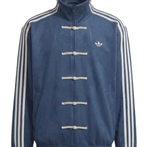 Chinese Tang New Year Blue Suede Jacket