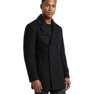 Men's Classic Double Breasted Wool Black Peacoat