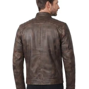 Mens Quilted Shoulder Distressed Leather Jacket