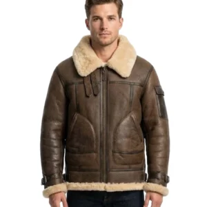 Brown B3 Shearling Leather Jacket For Men's