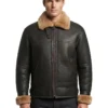 Leather Hood Polo Black Shearling Sheepskin Aviator B3 Leather Jacket for Mens