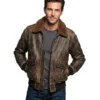 Brown Distressed Shearling Leather Jacket For Men's