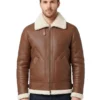 Leather Hood Polo Brown Lambskin Shearling Leather Jacket For Men's