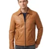 Light Brown Classic Leather Jacket For Men's