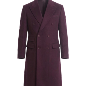 Double-Breasted Maroon Wool Coat For Men's