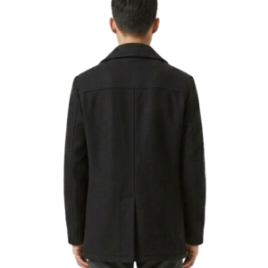 John Varvatos Men's Carlos Wool Button Peacoat Heavy Overcoat Black