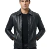Black Lambskin Leather Jacket For Men's