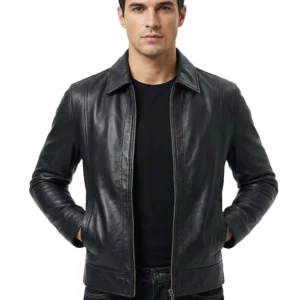 Black Lambskin Leather Jacket For Men's