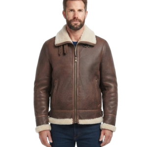 Light Brown Aviator Shearling Jacket For Men's