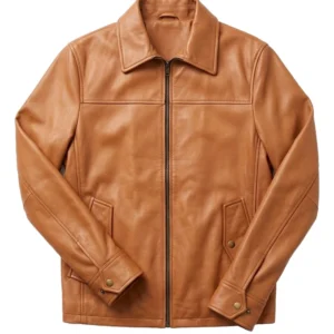 Classic Light Brown Leather Jacket For Men's