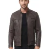 Leather Hood Polo Quilted Shoulder Distressed Leather Jacket For Mens