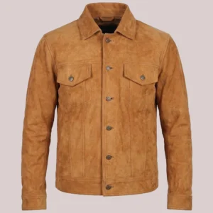 Leather Hood Polo Brown Shirt Style Suede Leather Jacket For Men's