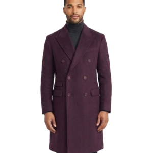Men's Double-Breasted Maroon Wool Coat