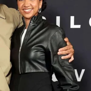 Alexandria Riley Silo Premiere Night 2026 Camille Sims Black Leather Jacket