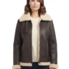 Leather Hood Polo B3 Brown Shearling Aviator Leather Jacket For Womens