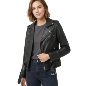 Black Biker Leather Jacket For Women's