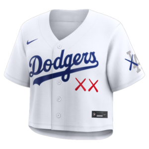 Womens Dodgers Nike x KAWS Cropped Replica White Jersey