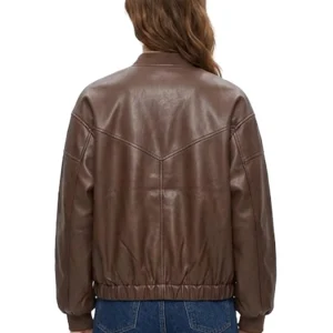 Women’s Oversized Brown Leather Bomber Jacket